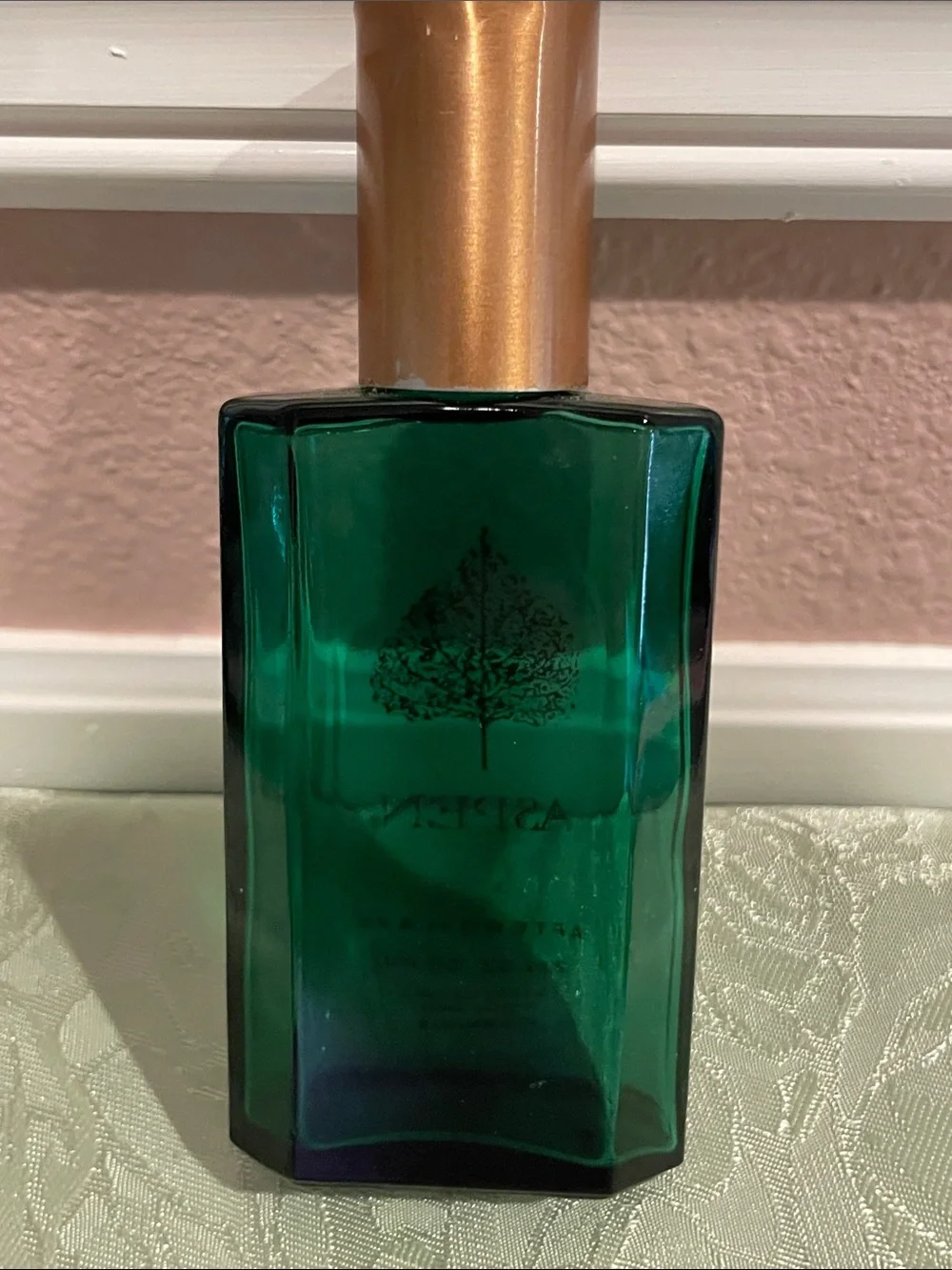 Aspen Aftershave Bottle - Green Bottle with Gold Cap